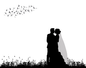  isolated, silhouette of the bride and groom, wedding, invitation