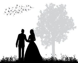 Vector, isolated, silhouette of wedding,