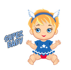 Illustration cute baby girl in the costume of a superhero.