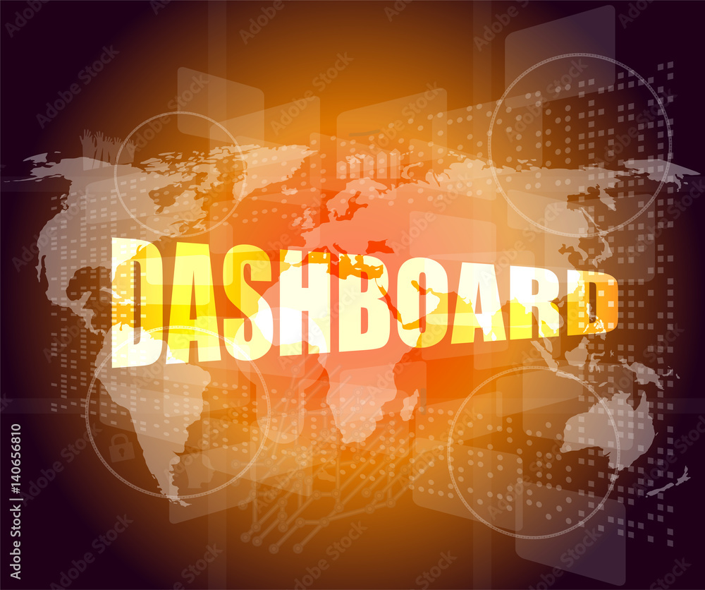 Aufkleber dashboard word on digital binary touch screen