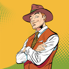 Happy cowboy. Cartoon character. Wild west.