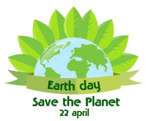 Happy Earth Day hand lettering card, background. Vector illustration with leaves for banner, poster.