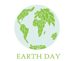 Happy Earth Day hand lettering card, background. Vector illustration with leaves for banner, poster.