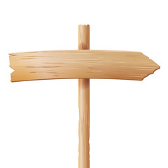 Wooden Signboards Vector. Empty Wood Material Elements In Cartoon Style. Isolated On White Background