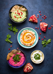 Colorful hummus bowls