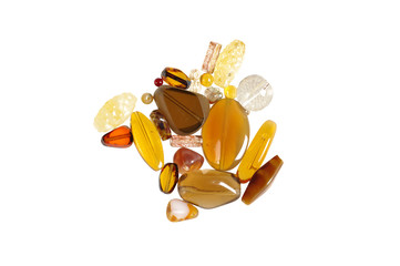 Pressed multicolored glass beads on white background - isolated