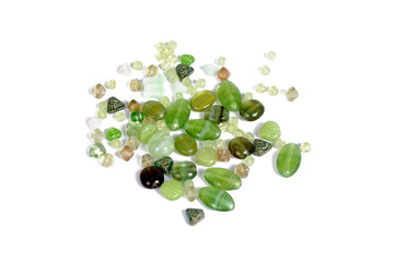 Pressed multicolored glass beads on white background - isolated