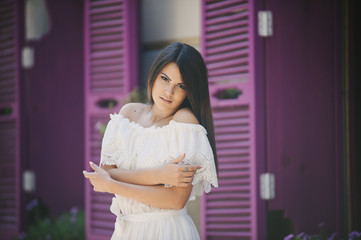 brunette in a dress