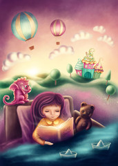 Little girl reading a book