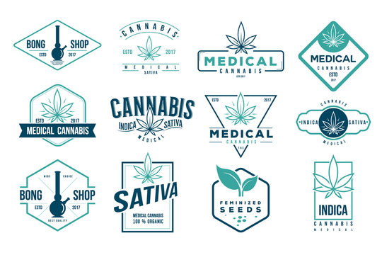 medical cannabis retro logo, label set template vector