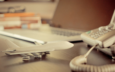 World Travel Agency operator office desk set up