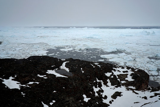 beautiful icebergs on arctic ocean