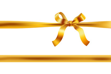 golden thin bow ribbon on white