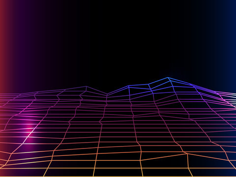  Synth Pop Light Grid Background. Vector Retro Background 80s.