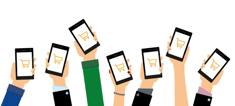Mobile Shopping - Smartphones mit Einkaufsw&auml;gen