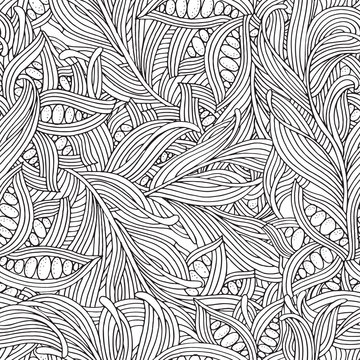 Seamless pattern for adult coloring book. Floral doodle.  Ethnic, floral, retro, doodle, vector, tribal design element. Zentangle style. Black and white  background.