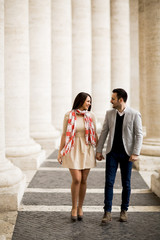 Loving couple at the St. Peter's Square in Vatican