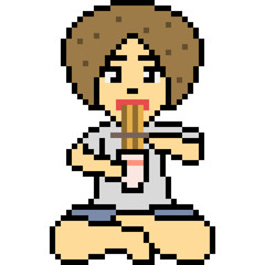 Obraz premium vector pixel art noodle lunch boy