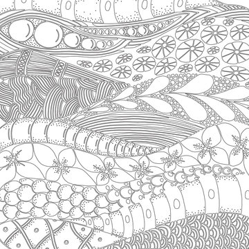 artistically ethnic pattern. Vector.  Hand-drawn, ethnic, floral, retro, doodle, zentangle, tribal design element. Adult coloring book page. Black and white.