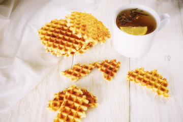 Tea with lemon and wafer