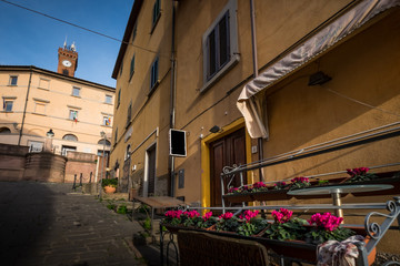 Fototapeta na wymiar Castagneto Carducci, Leghorn, Italy - The main street Guglielmo Marconi