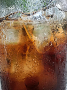 Close up to Soda water with ice