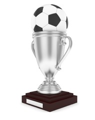 Silver cup and ball on white background. 3D rendering.