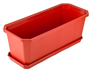 Empty brown plastic flower pot isolated