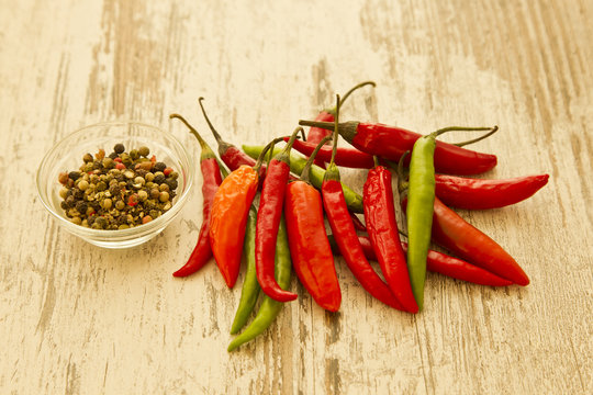 Hot chilies and pepper corns