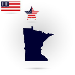 Map of the U.S. state of Minnesota on a gray background. American flag, star
