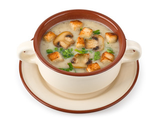 Soup with mushrooms isolated