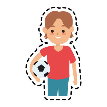 happy boy with football ball  icon image vector illustration design 