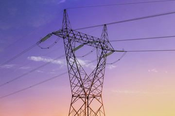 high voltage post.High-voltage tower sky background.