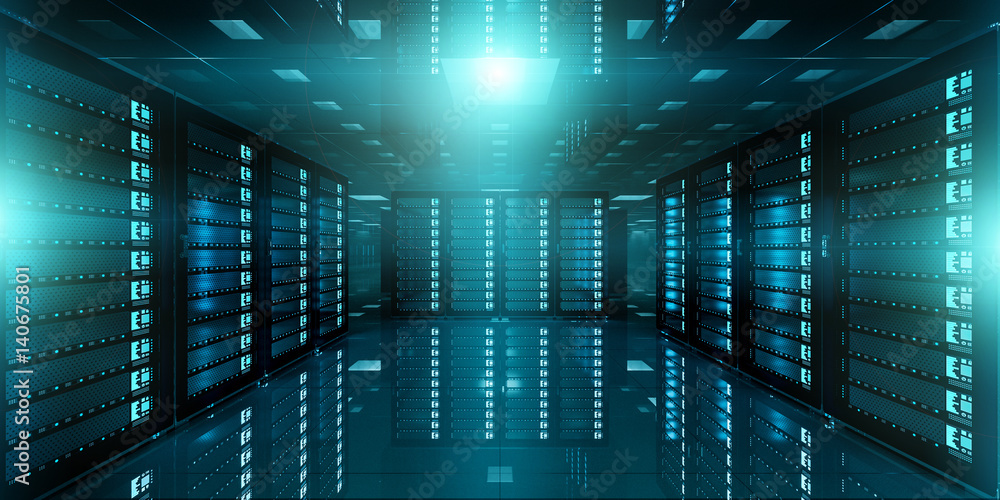Aufkleber Dark server room data center storage 3D rendering