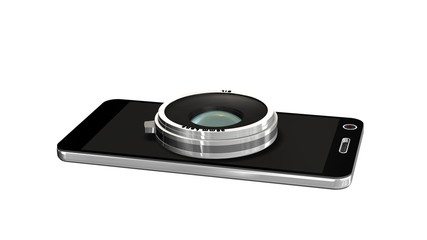 Fototapeta premium smartphone with system camera lens - smartphone film and photo concept - 3d rendering