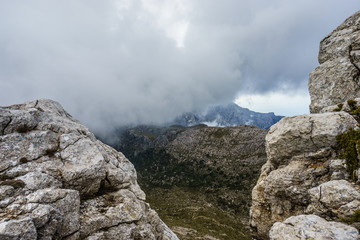 Rocky mountains and a clouded sky