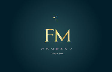 fm f m  gold golden luxury alphabet letter logo icon template