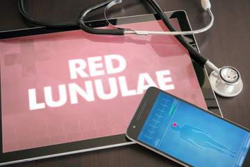Red lunulae (cutaneous disease) diagnosis medical concept on tablet screen with stethoscope