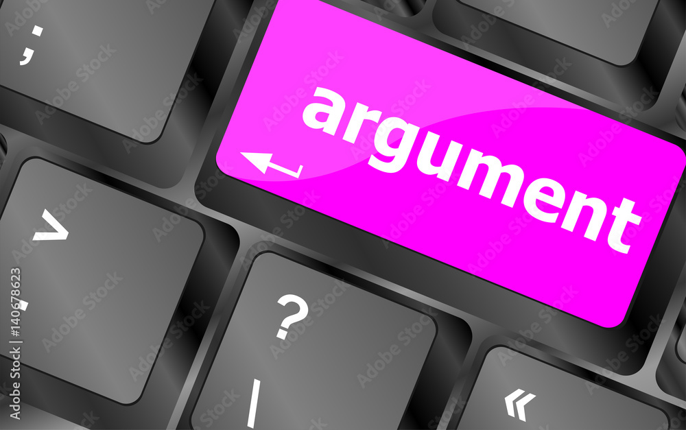 Poster keyboard with white enter button, argument word on it