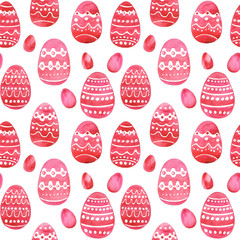 seamless texture with Easter eggs on a white background, watercolor