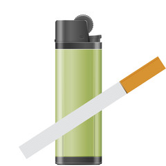 Green Lighter and Cigarette on white background, vector, eps 10