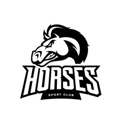 Furious horse mono sport club vector logo concept isolated on white background. Professional team badge design.
Premium quality wild stallion animal t-shirt tee print illustration.