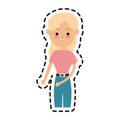 young pretty woman with long hair  cute cartoon icon image vector illustration design 