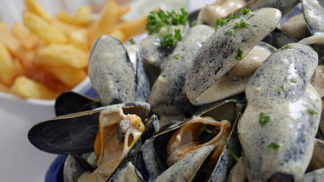 Moules frites au roquefort ! Mussels with french fries