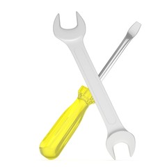 3D Illustration Wrench and screwdriver, service concept