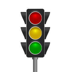 Traffic lights isolated on white background. Vector illustration. Red-Yellow-Green lights - Go, wait, stop.