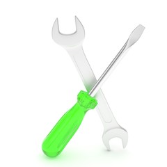 3D Illustration Wrench and screwdriver, service concept