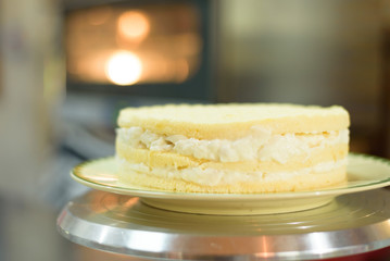 Close up coconut cake in kitchen.Cooking bakery concept.