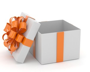 open gift box with bows isolated on white. 3d rendering.