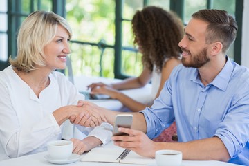 Obraz premium Executives shaking hands in a restaurant